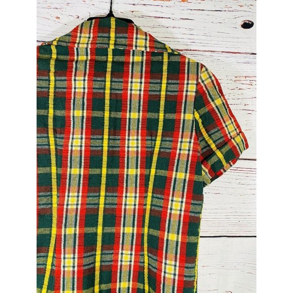 Vintage Plaid Jacket Skirt Set Handmade 1960s or 1970s Retro Green Red Yellow - Picture 8 of 14